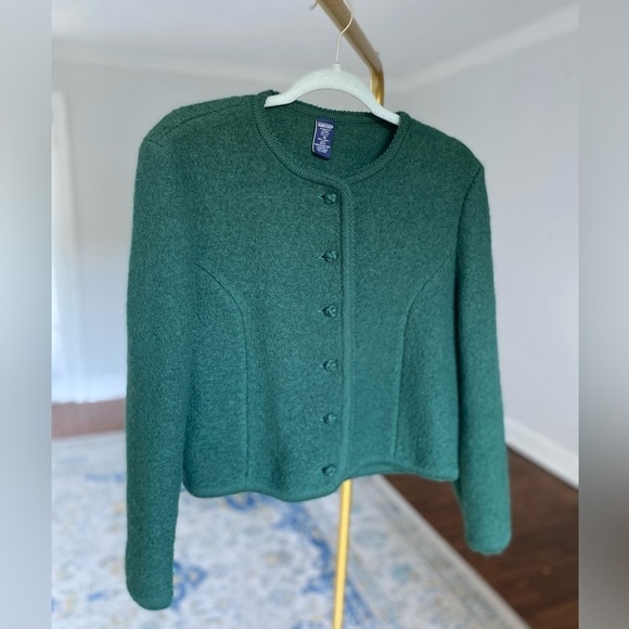 100% Wool Lands End Cardigan Blazer Scandi Structured Dark Academia Winter Fall - Picture 2 of 9